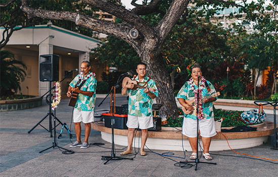 Musicians playing for guests.