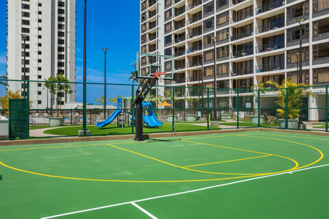 Deck with basketball court.