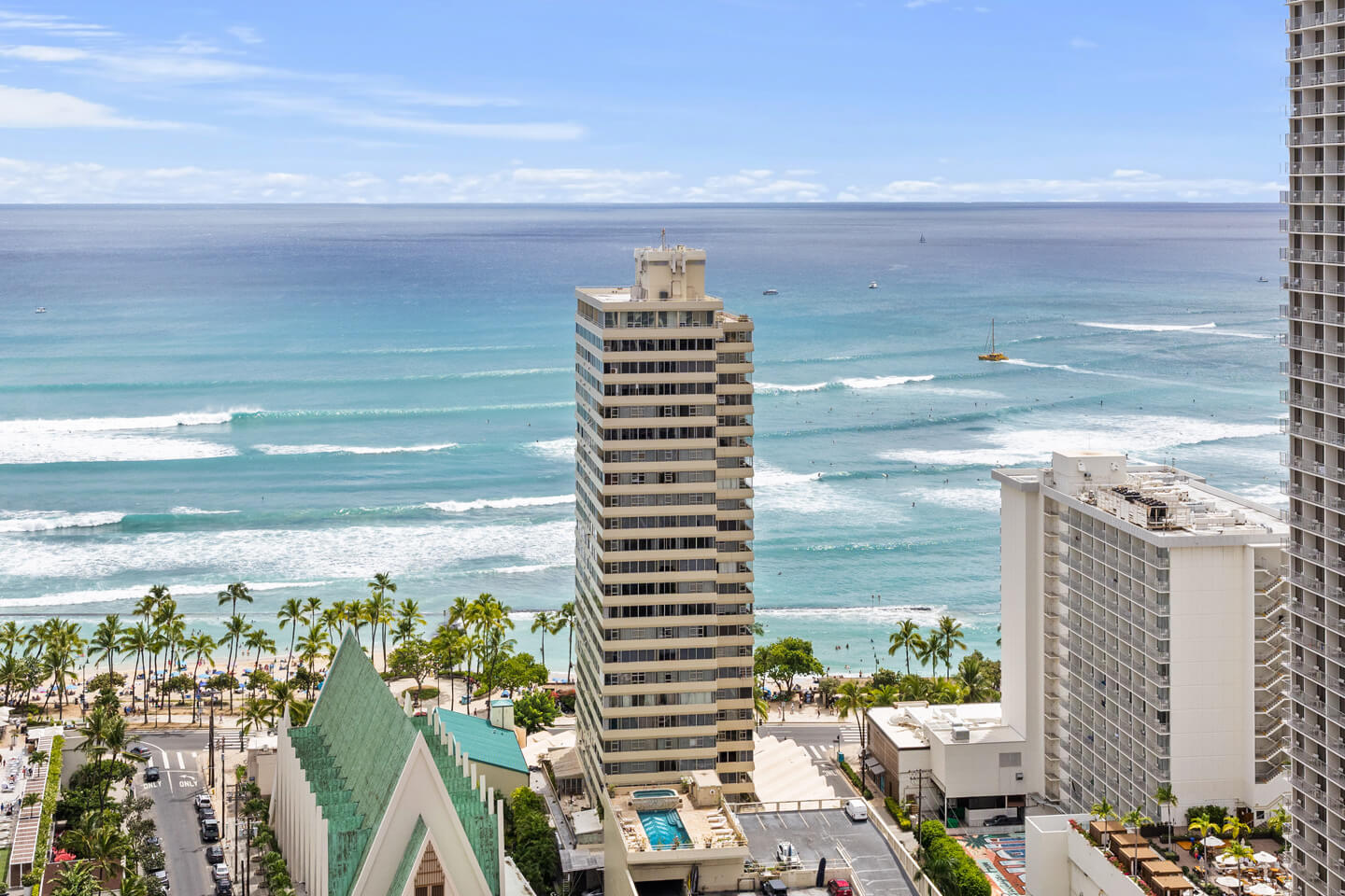 View of ocean from balcony.