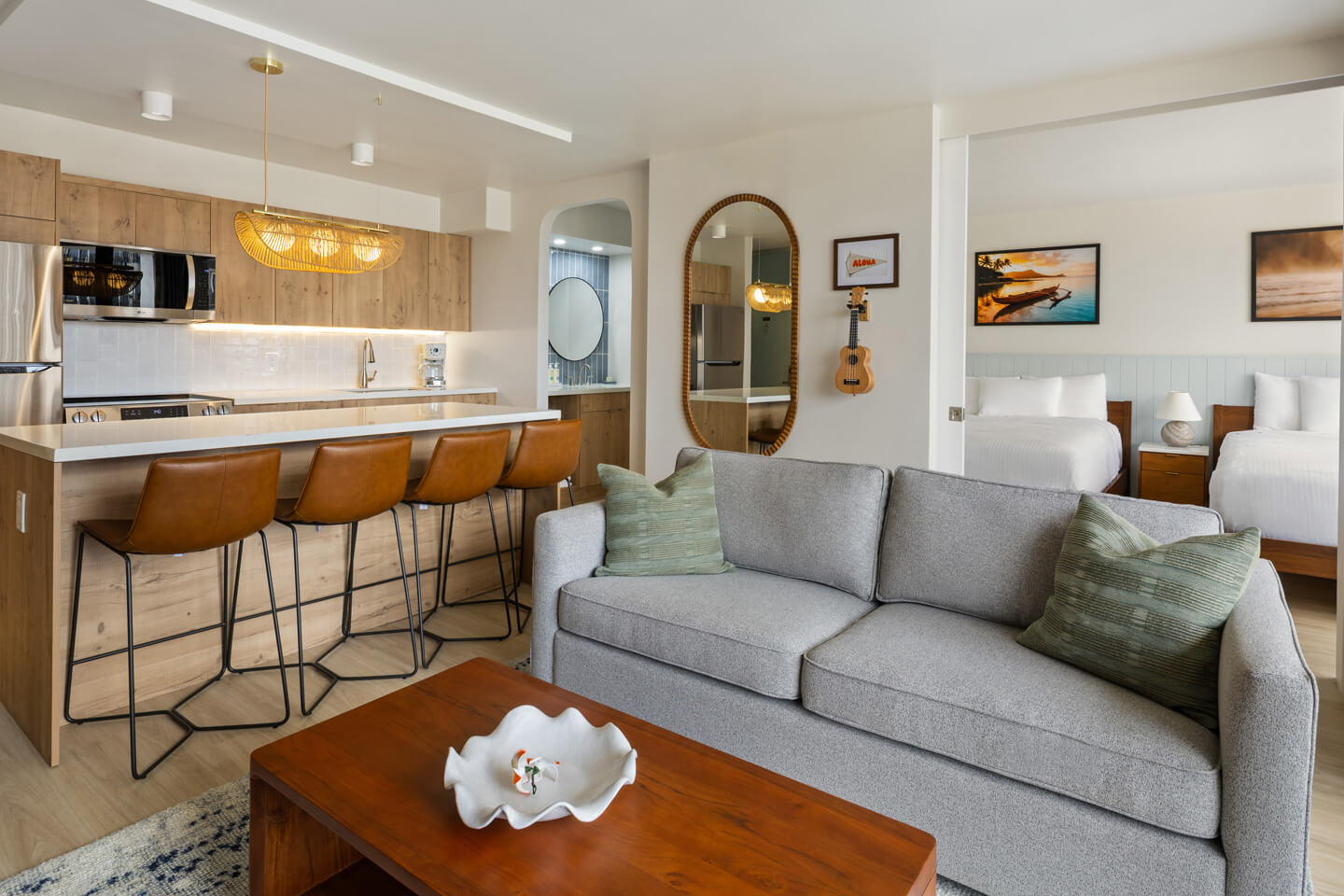 Living room and kitchen.