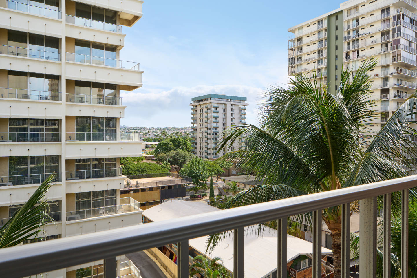 Studio with Kitchenette with balcony view.