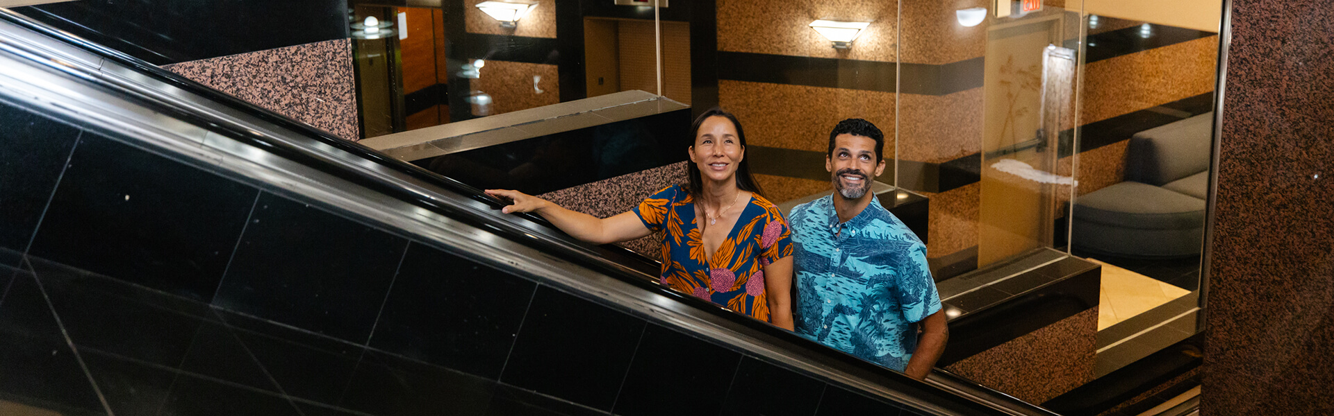 Couple on escalator