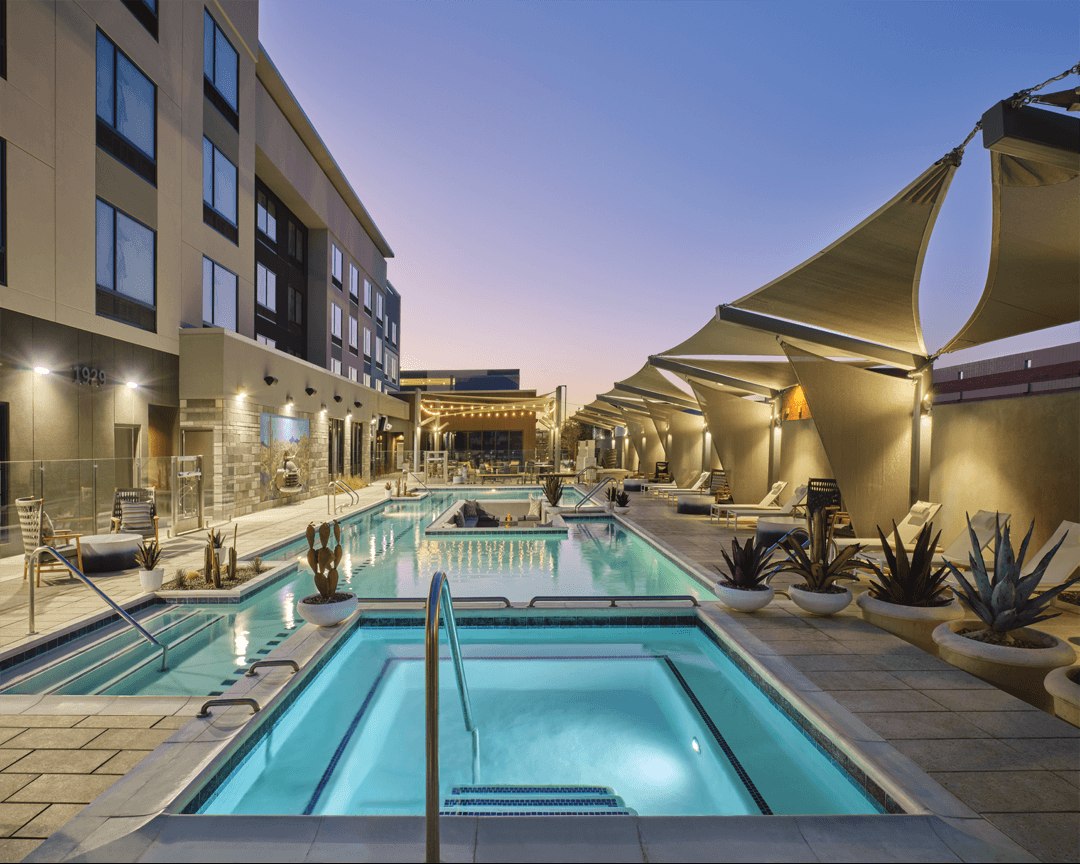 Swimming pool and hot tub.
