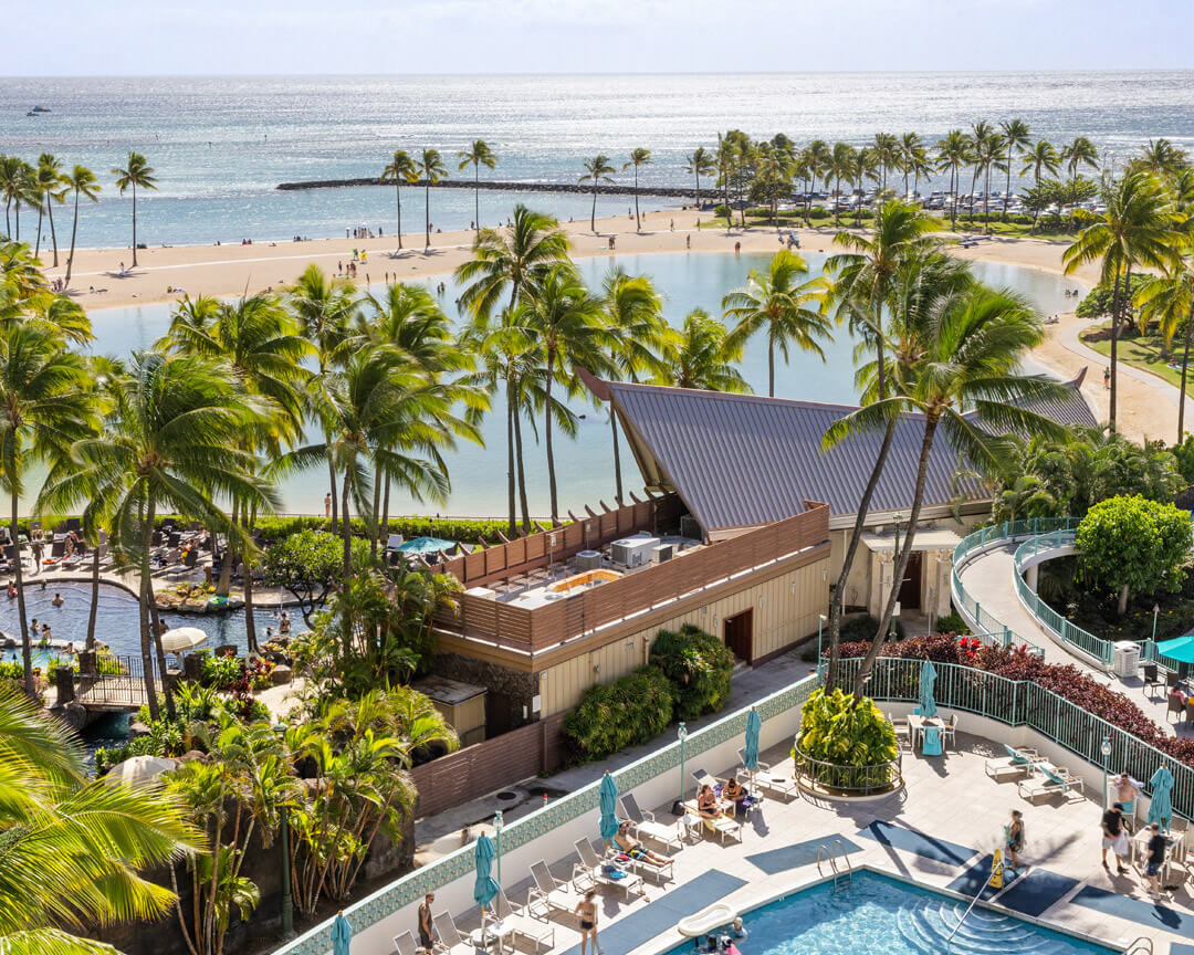 View of lagoon and ocean.