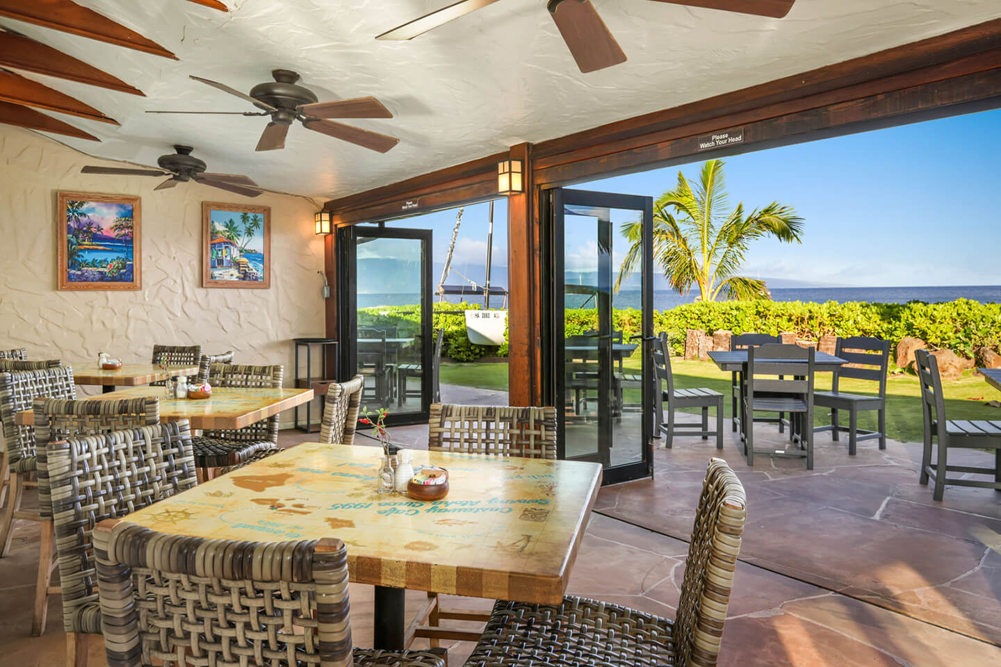 Restaurant dining area and patio seating