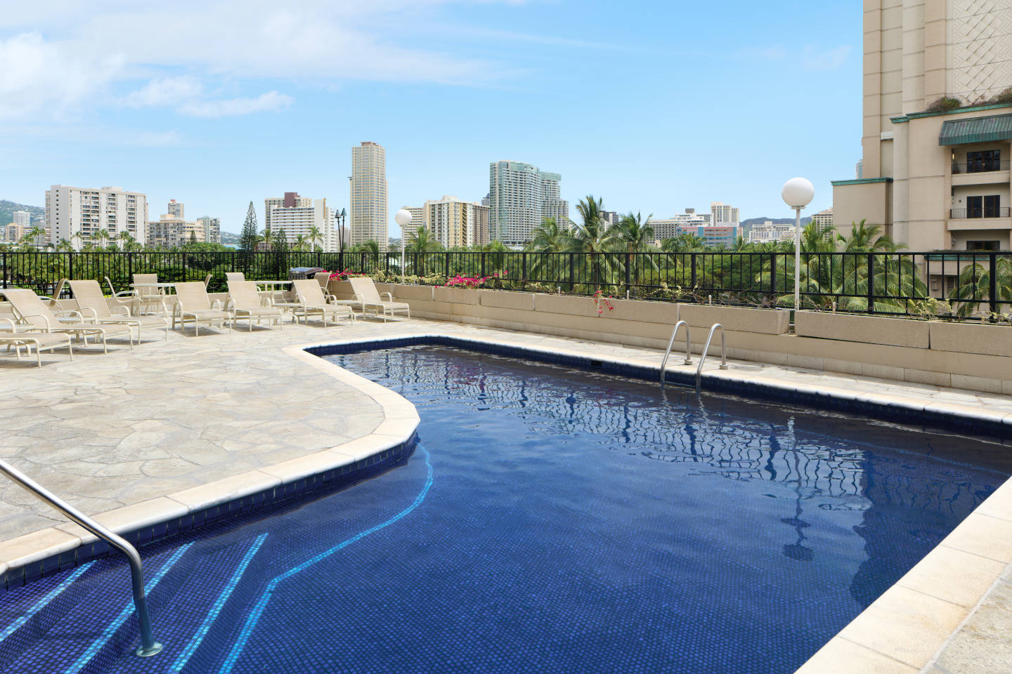 Outdoor pool and sun deck.